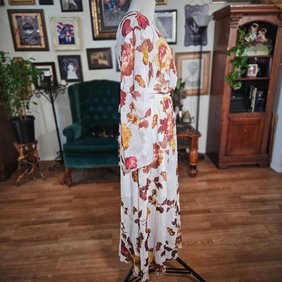 Alexa B Nites Womens Maxi Dress Floral Print Long Sleeve Fall Autumn V Neck 20W - Picture 3 of 8